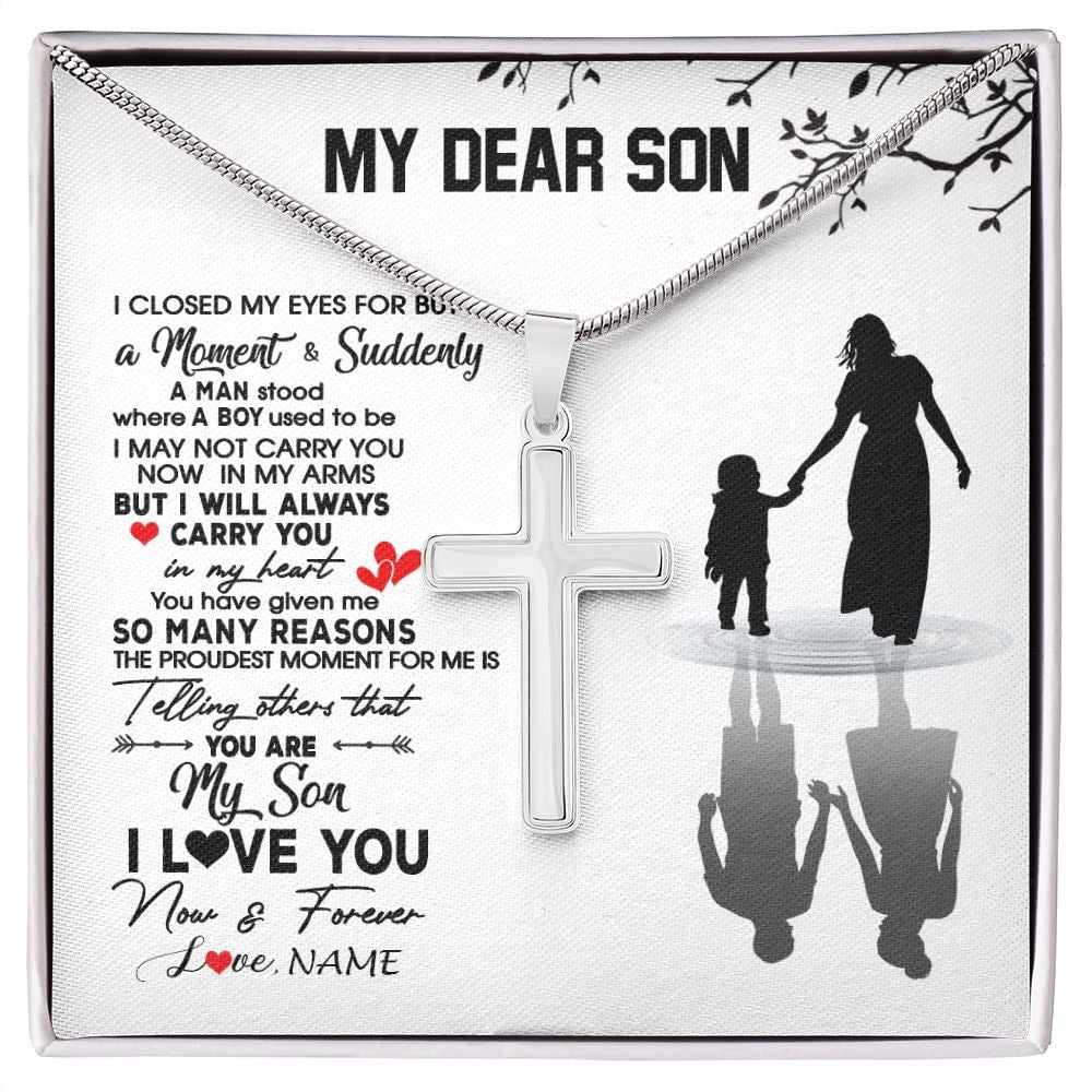 To My Son From Mom Mother I Love You Letters For Him Son Birthday Graduation Box Message Card, Multi Cross Necklace
