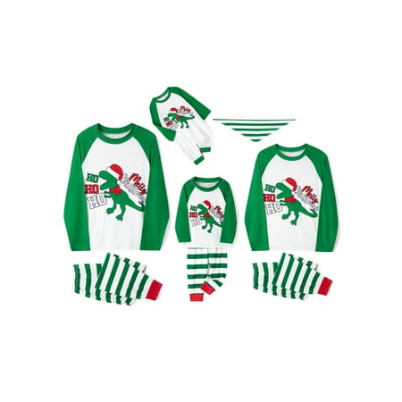 

Ma&Baby Family Matching Pajamas Set Parent-Child Letter Dinosaur Print Long Sleeve Tops Plaid Pants