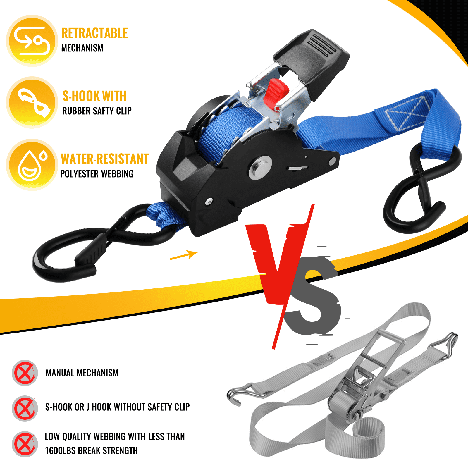 TLGREEN Retractable Ratchet Straps, 4Pack,1” x 10’ 1650lb Break Strength Heavy Duty Auto Self Retracting Tie Down Straps for Truck, Cargo, Motorcycle, ATV, UTV,Boat (Blue)