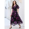 thumbnail image 5 of Roaman's Women's Plus Size Floral Sequin Flutter-Sleeve Gown – Handkerchief-Hem Maxi Dress, 5 of 5