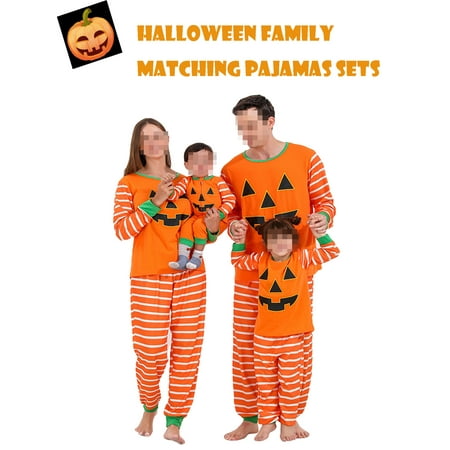

Halloween Family Matching Pajamas Sets Halloween Pumpkin Stripe Print Long Sleeve Top Pants Parent-Child Pjs Outfits