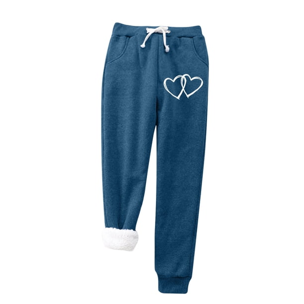 Pantalones térmicos Gibobby mujer Terciopelo estampado corazón cálido con bolsillos Cintura alta Azul XXL