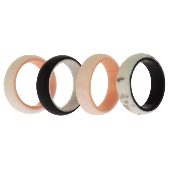 Juego de anillos de boda de silicona de 2 capas - Rose-Marble de ROQ para mujer - Anillo de 4 x 4 mm