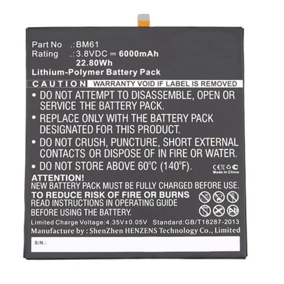 Batteries N Accessories BNA-WB-P5213 Tablets Battery - Li-Pol, 3.8V, 6000 mAh, Ultra High Capacity Battery - Replacement for Xiaomi BM61 Battery