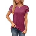 thumbnail image 2 of Bellella T-Shirt Col Rond Été Tops Manches Courtes Pull Casual Ronde Tunique Blouse Femmes Tee Violet L, 2 of 5