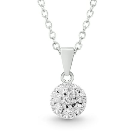 Diamond Accented Circle Pendant - Ladies Diamond Accent Round Circle Pendant in Sterling Silver