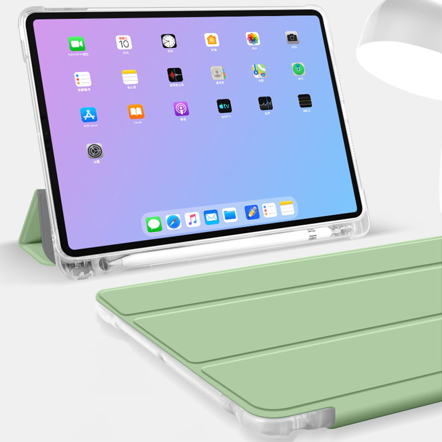 iPad 9th 2021 8th 2020 7th 2019 Generation [iPad 9 iPad 8 iPad 7 ] 10.2 Inch A2602 A2270 A2197 MK663LL/A MK673LL/A MYN62LL/A MW6Y2LL/A Clear Back TPU Silicone Back Printed Case Pencil Holder - Green