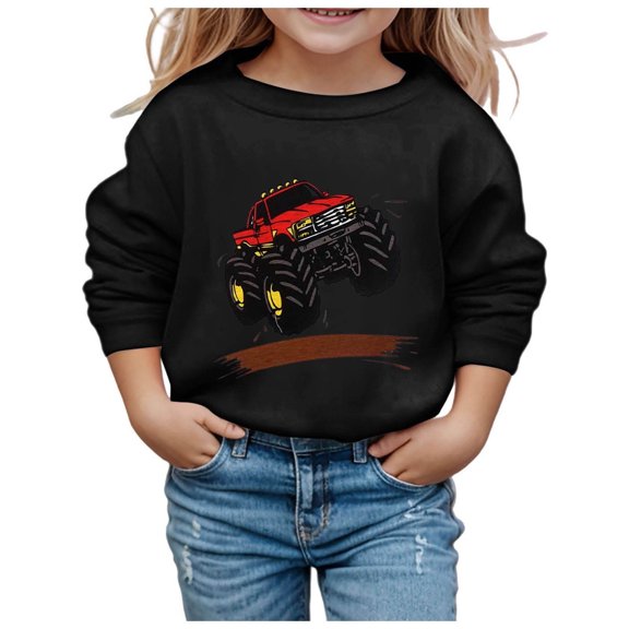 Boys Sweatshirts Kids Fashion Print Crew Neck Sweatshirt Long Sleeve Casual Hoodless Top Black 5-6 Years