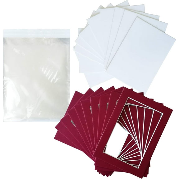 Studio 500 10-Piece 16x20-inch Red Picture Mats Set for 11x14 Photos with White Bevel Core Opening (10.5x13.5-inch), Including All White Backings and Clear Bags