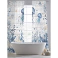 thumbnail image 5 of Ocean Jellyfish Sheer Curtains 108 Inch Long 2 Panels, Blue Yellow Sea Star Shell Coral White Wood Grain Light Filtering Rod Pocket Curtains, Sheer Voile Drapes for Living Room Bedroom, 52"x108", 5 of 8