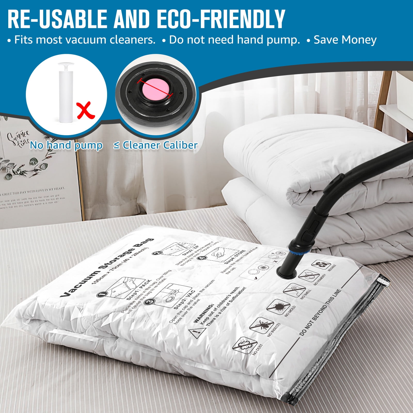 Cubepoint 30 Pack Vacuum Storage Bags Space Saver Vacuum Bags (4 Jumbo/4 Large/6 Medium/6 Small/10 Roll) for Comforters, Blankets, Clothes, Travel Compression, Space Bags