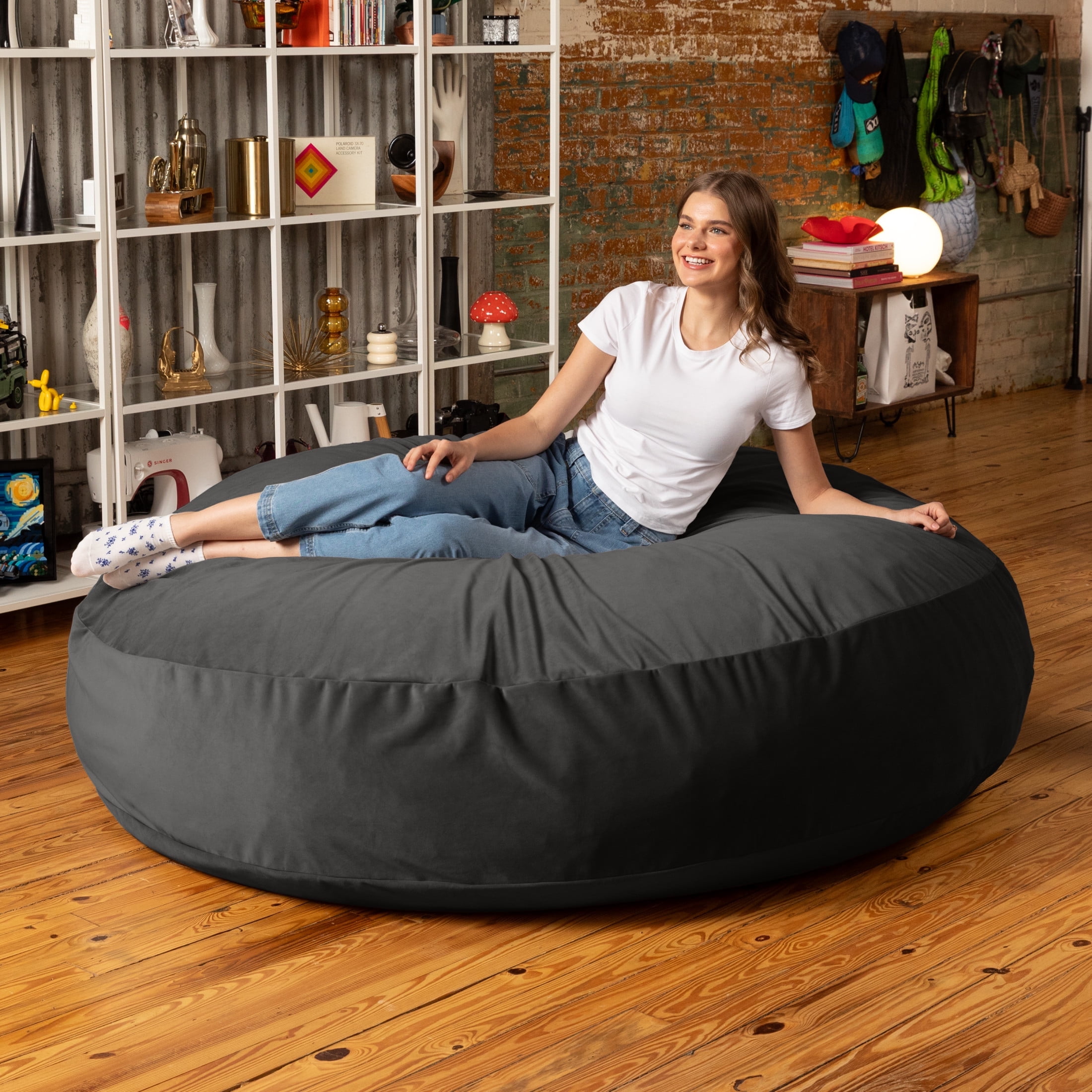 Big Joe Nestle Bean Bag Sofa, Espresso Blazer, Vegan Leather, 5