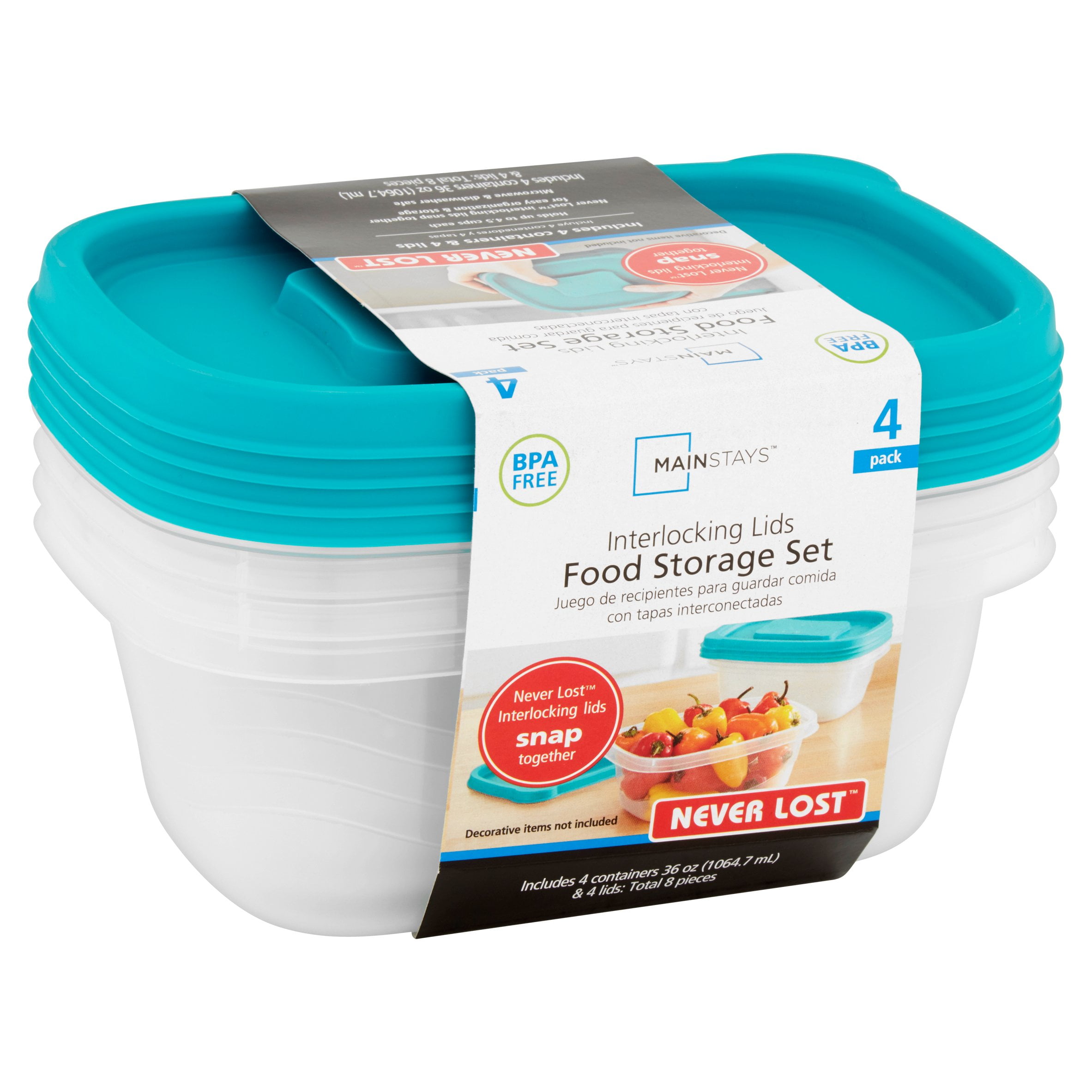 Mainstays Never Lost 4 Piece Rectangle Plastic Food Storage Set Mainstays Never Lost 4 Piece Rectangle Plastic Food Storage Set Blue Atoll