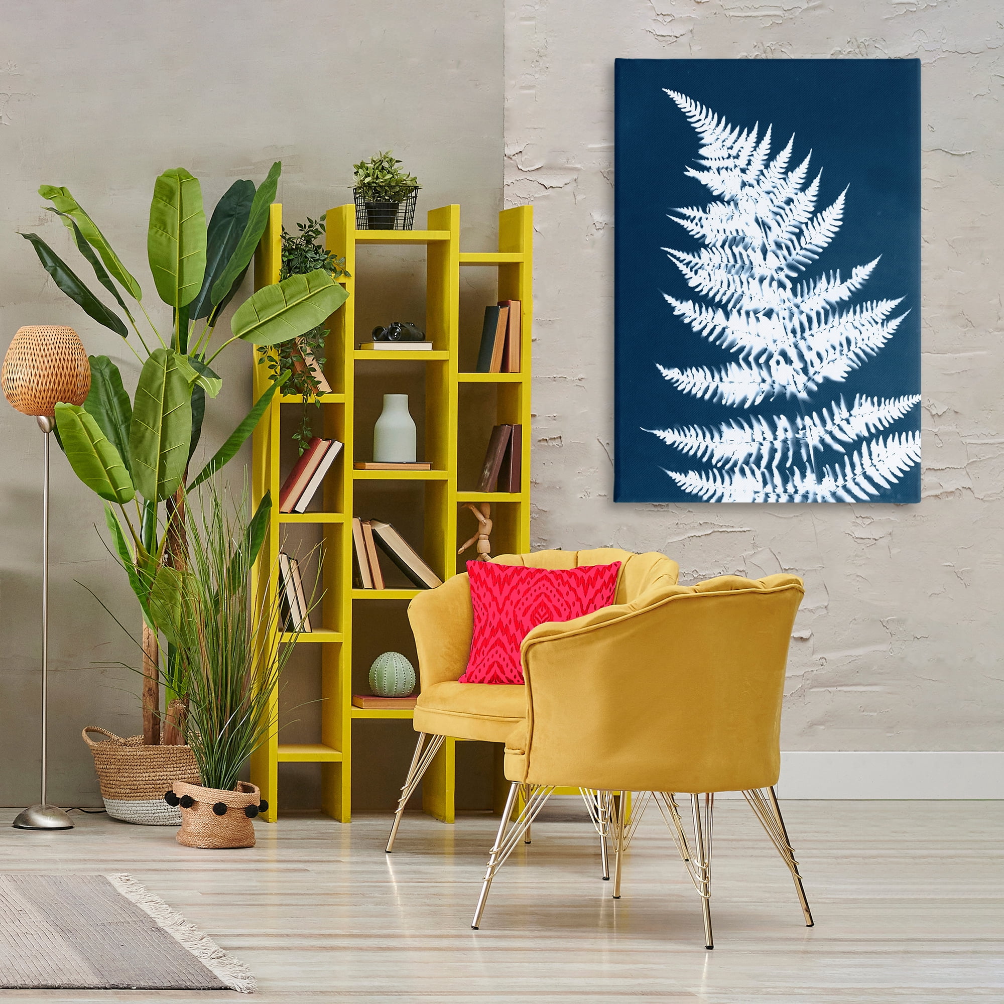 Stupell Industries Blue & White Fern Botanical & Floral Painting Gallery Wrapped Canvas Art Print Wall Art, 30 x 45
