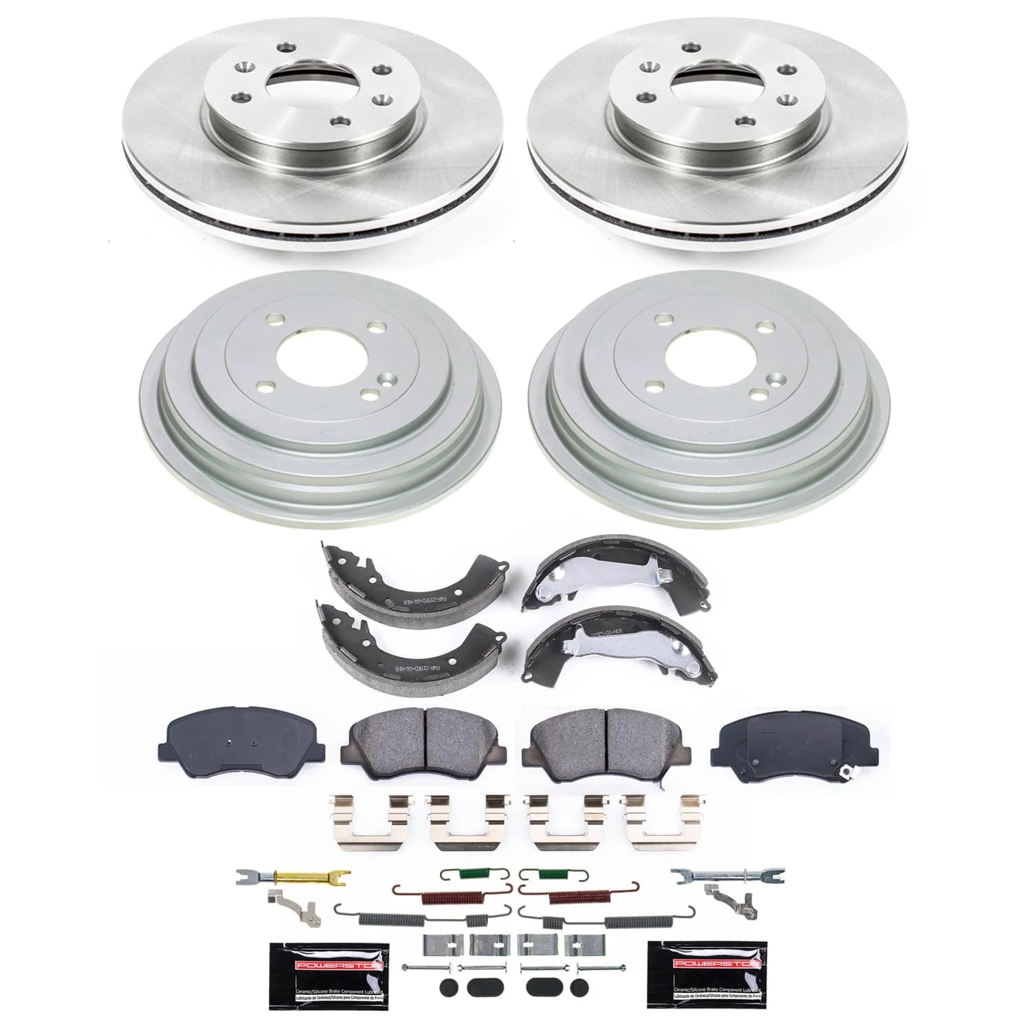 PowerStop Front and Rear Stock Replacement Brake Pad Rotor Drum and Shoe Kit KOE15494DK