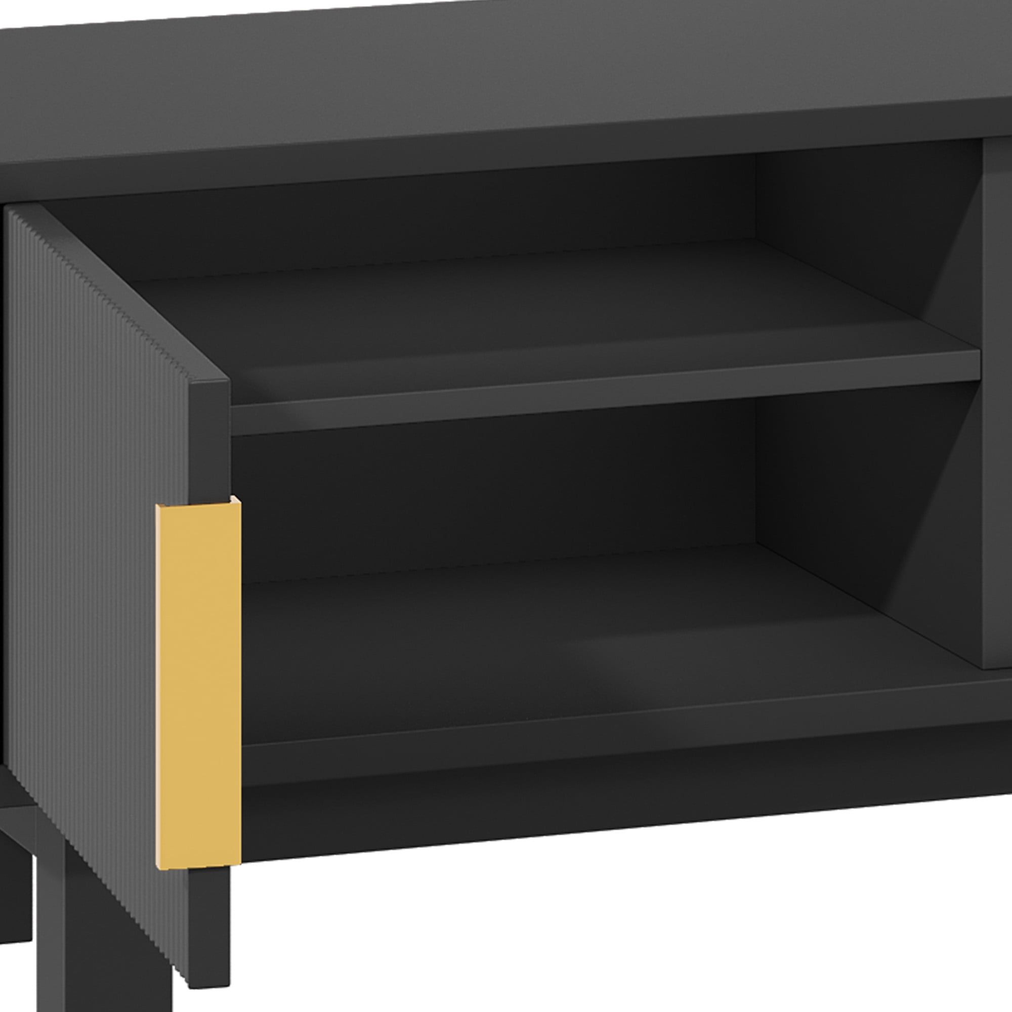 Uforic Fluted TV Stand for 65" TVs, Modern Living Room Media Console with Adjustable Shelf & Power Outlets, Black