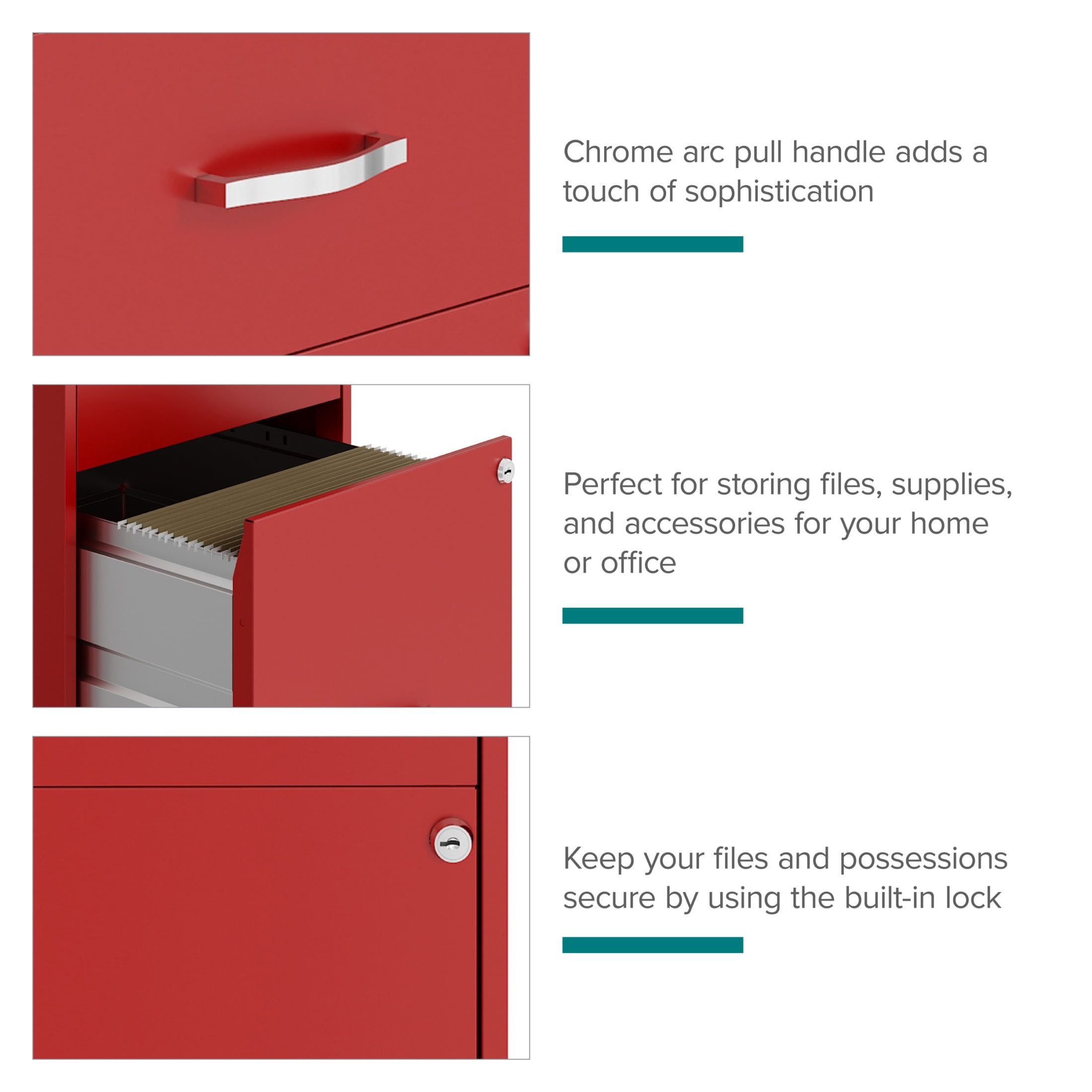 Space Solutions 18" Deep 2 Drawer Letter Width Vertical File Cabinet with Accessory Drawer, Red