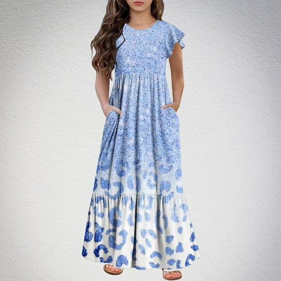 HOMADLES Summer Kids Girls Dresses Crewneck Soft Printed, Sundress Light Blue 6 T