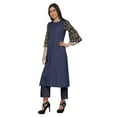 thumbnail image 3 of Moomaya Ethnic Printed Palazzo Round Neck Kurta Set Cotton Slub Women Plus Size, 3 of 5
