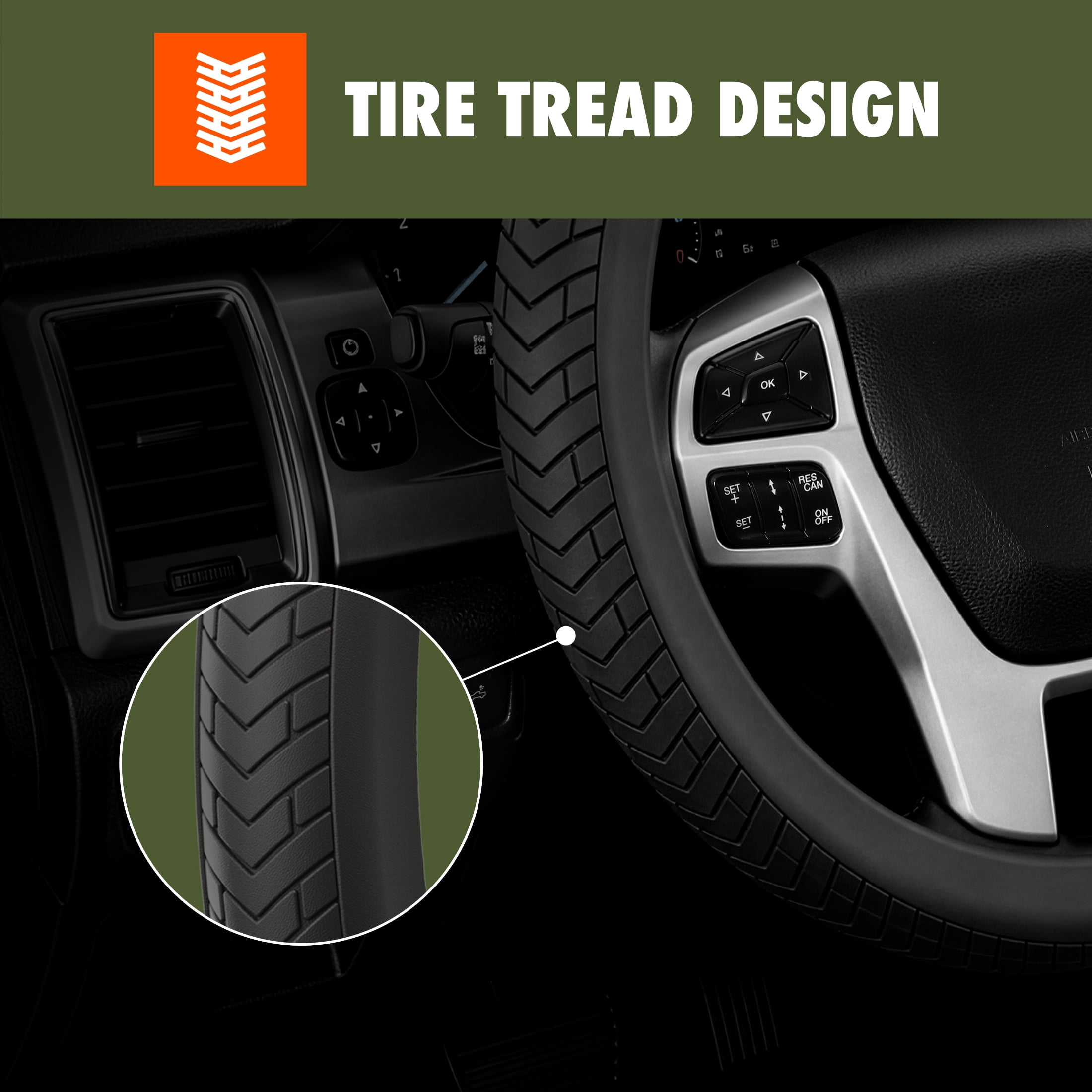 Ozark Trail Truck Steering Wheel Cover Faux Leather, Fits 16" diameter, Black Tire Tread