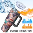 thumbnail image 5 of 40oz Pioneer Flower Floral Print Pattern Insulated Tumbler with Handle, BPA-Free Leak Proof Lid and Straws, Double Wall Vacuum, Hot 12h/Cold 34h, 5 of 6