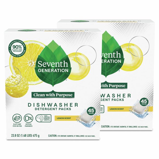 Paquetes de detergente para lavavajillas con aroma a limón de séptima generación