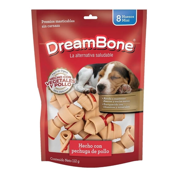 Premios para Perro DreamBone con Pollo y Vegetales Huesos Mini 8 pzas