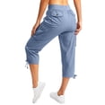 thumbnail image 4 of Womens Capris with Pockets Loose Fit Casual Drawstring Baggy Petite Pants Lightweight Low Rise Cargo Capris (Blue XXXL), 4 of 7