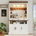 thumbnail image 2 of Coffee Bar Cabinet with LED Light, 72" Tall Farmhouse Coffee Bar Hutch with Storage, Sideboard Buffet Cabinet with Microwave Stand/Glass Shelf/6 Hooks/3 Drawers for Kitchen Living Dining Room, White, 2 of 8