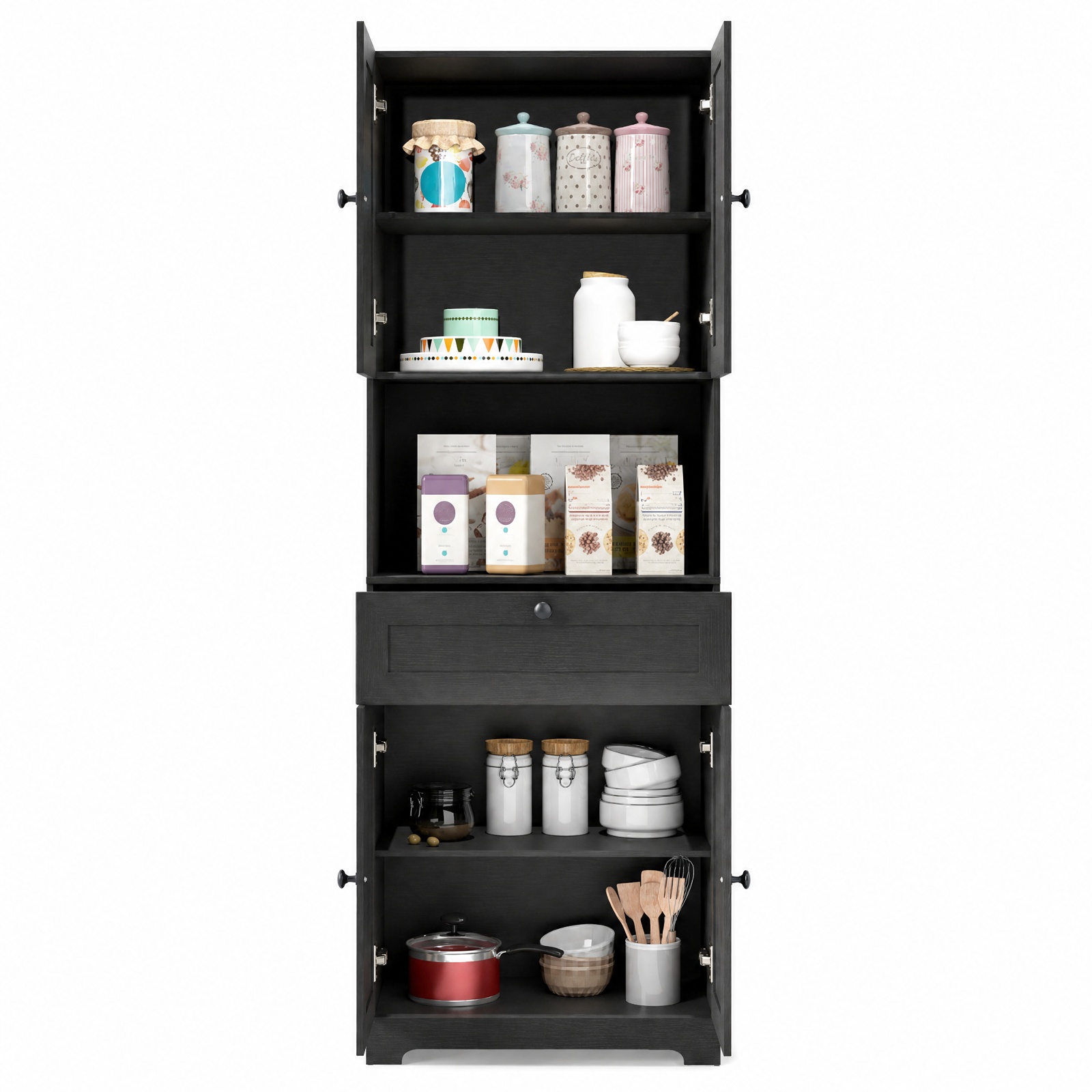 Furnibear 67.5 Inch Tall Modern Freestanding Floor Storage Cabinet with 4 Doors and 1 Drawer for Living Room Bedroom Entryway Hallway Storage, Black