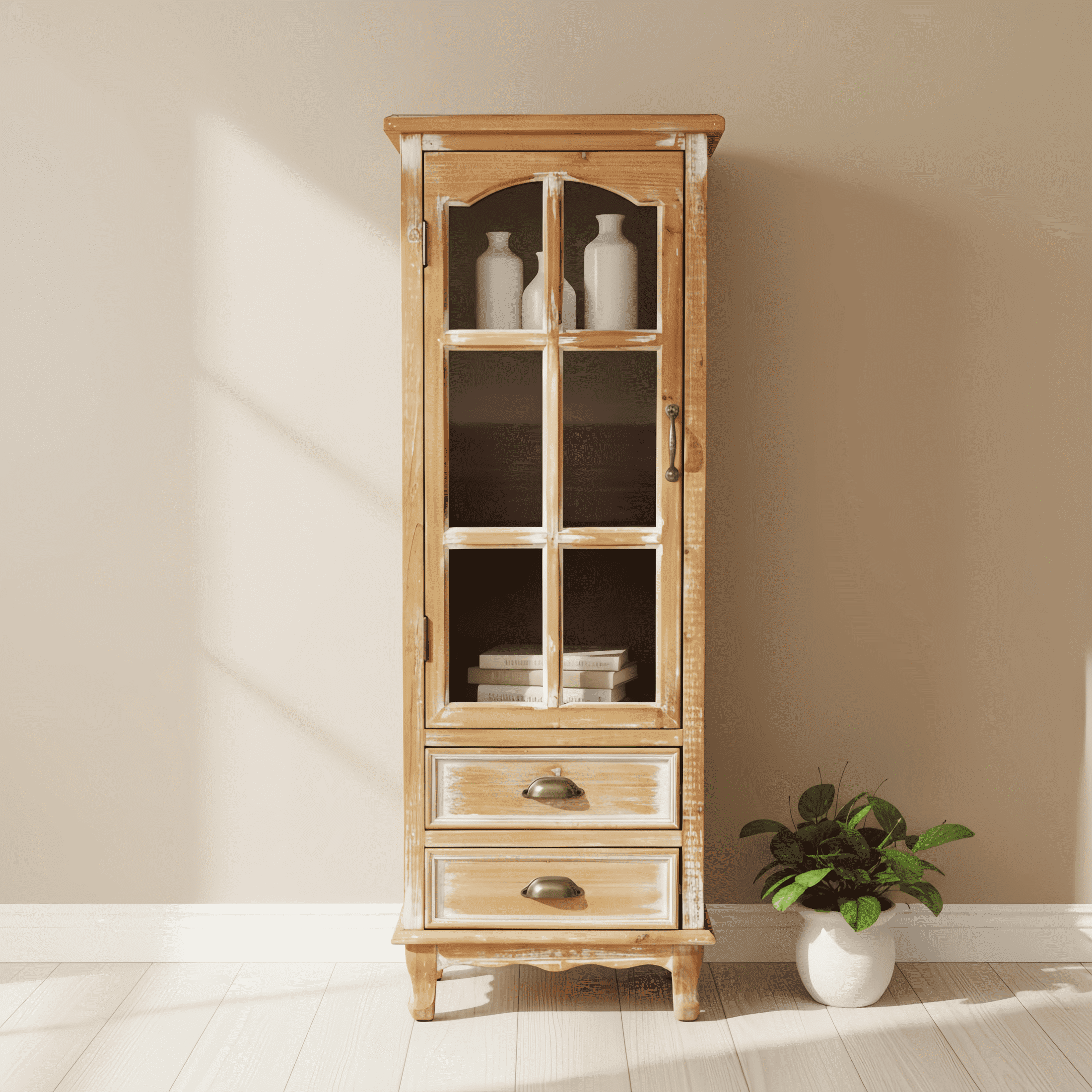 Alina Mid-Century Boho Medium Oak Finished Wood and Rattan 2-Door