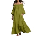 thumbnail image 2 of Pounoo Women's Maxi Dresses Off Shoulder Puff Sleeve with Tiered Hem Resort Vacations Lightweight Stylish Casual Dresses Gift, 2 of 5