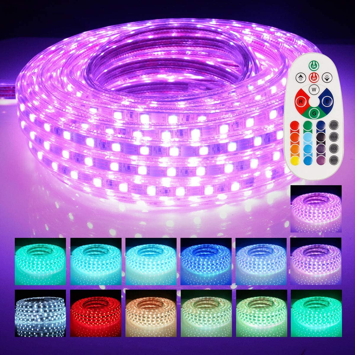 PHOPOLLO LED Strip Lights Ideal for House and Holiday Decoration No White 3528 300LEDs Waterproof Flexible LED Lights for Bedroom with 24 Key IR Remote Controller and 12V Power Supply 16.4ft RGB 