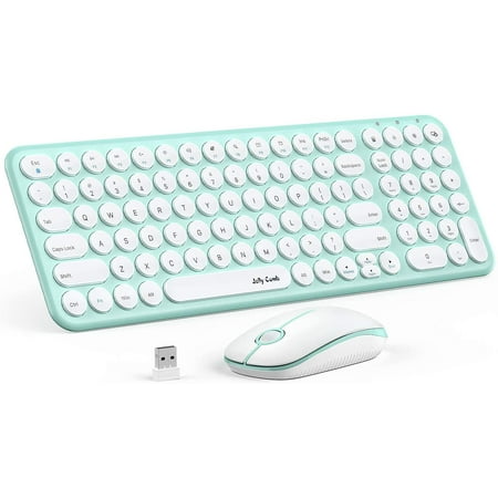 Wireless Keyboard and Mouse Combo, Jelly Comb 2.4GHz Ultra Thin Ergonomic Keyboard Mouse Combo Set with Round Keys for Windows, Laptop, PC, Desktop, Computer and Notebook (Mint Green &