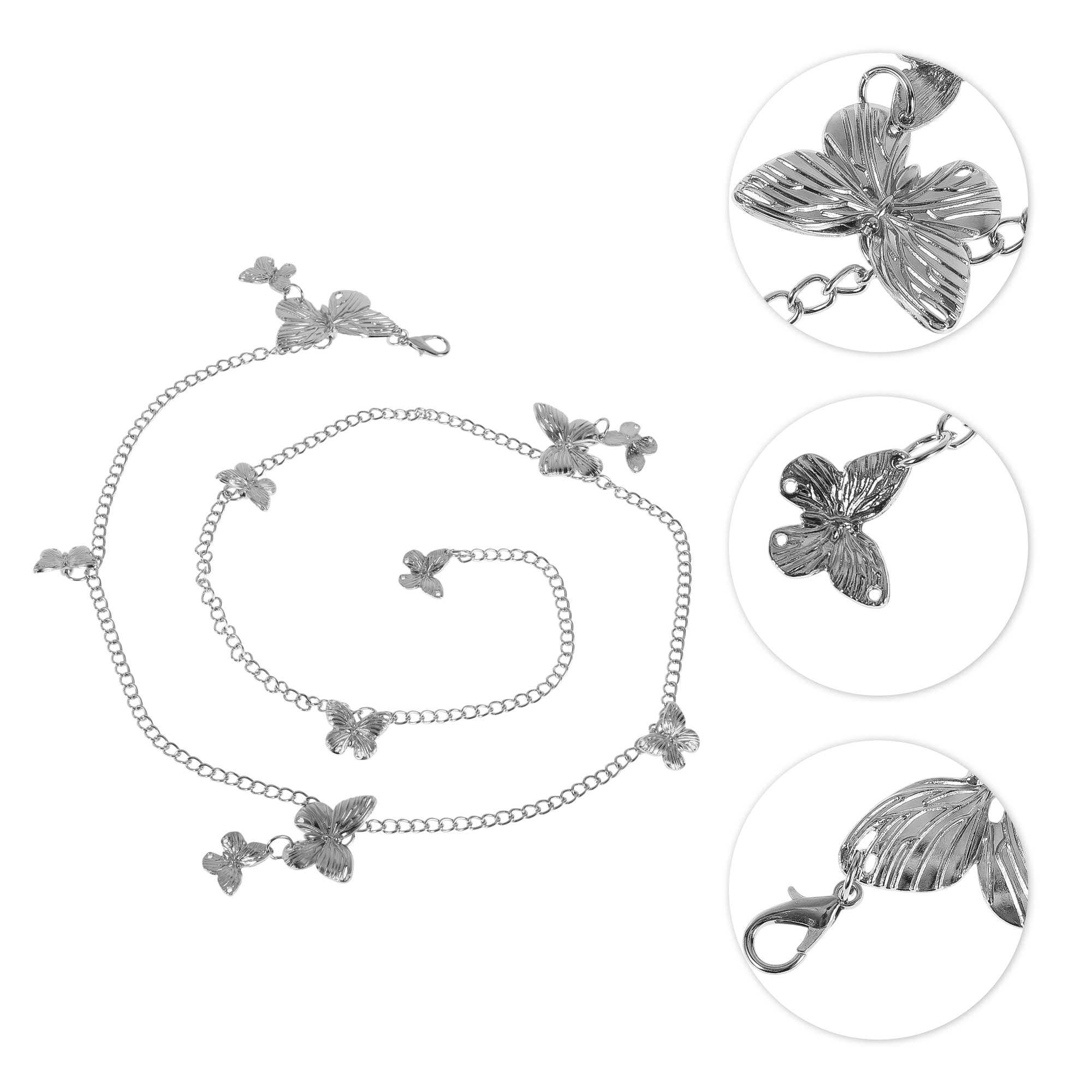 Unique Bargains Three-Tiered Butterfly Adjustable Waist Belt for Women Silver Tone