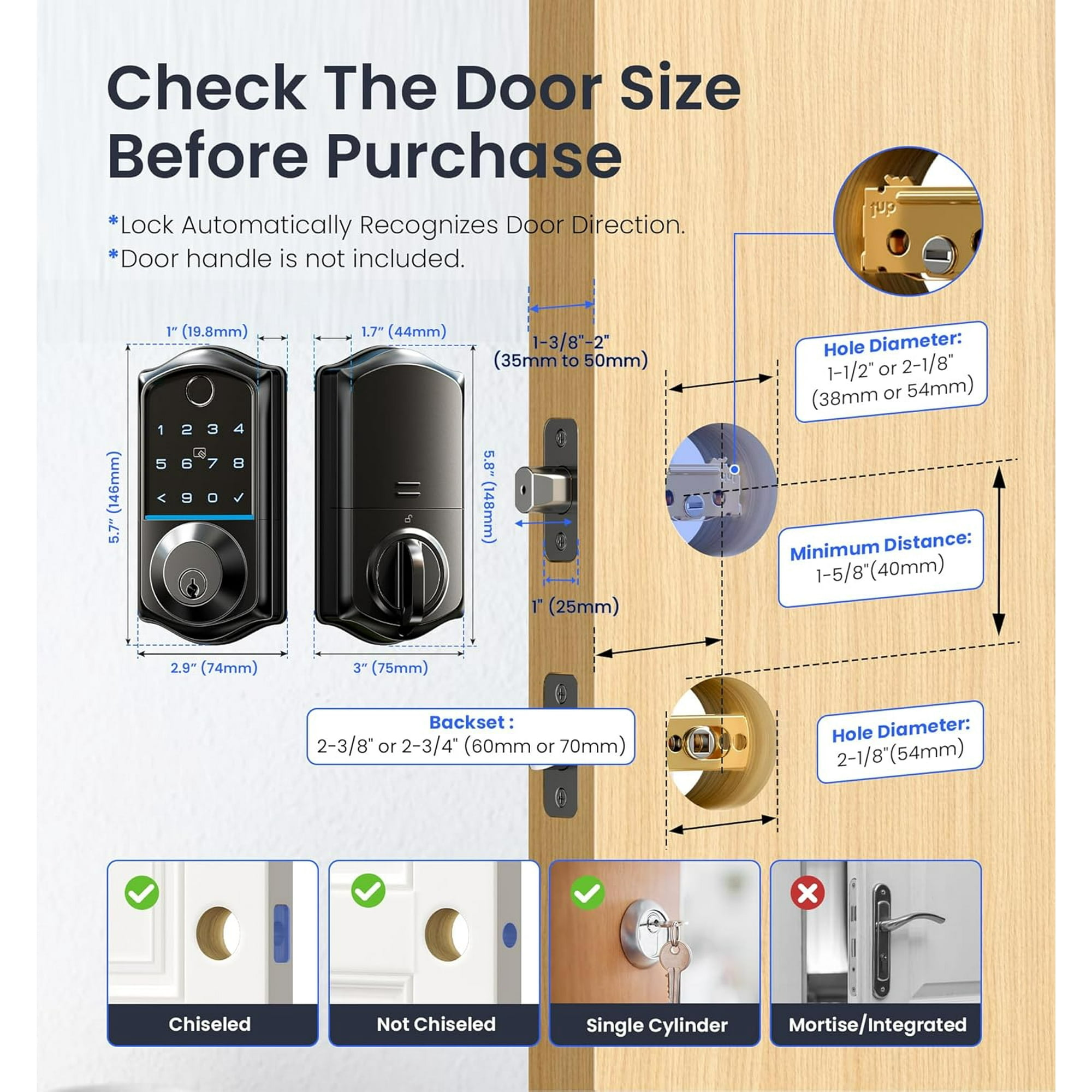 VEISE Smart Fingerprint Keypad Door Lock Matte Black photo 7