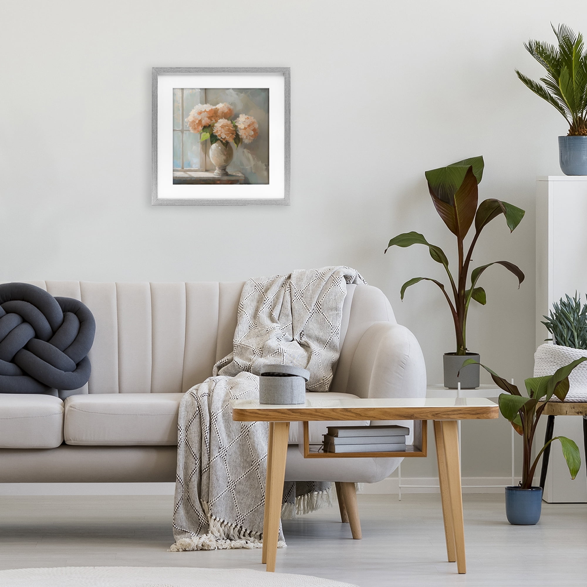 Stupell Industries Pink Hydrangea in Sunlit Vase Gray Framed Print Under Glass, design by Creative Studio