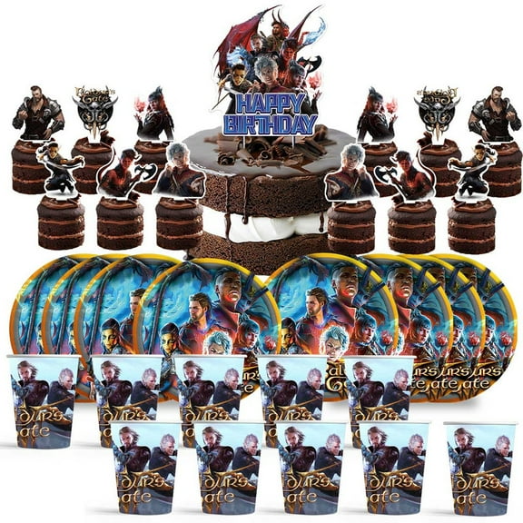 Baldur's Gate Birthday Decorations Plates Cups Party Supplies Fans Cake Topper Decor