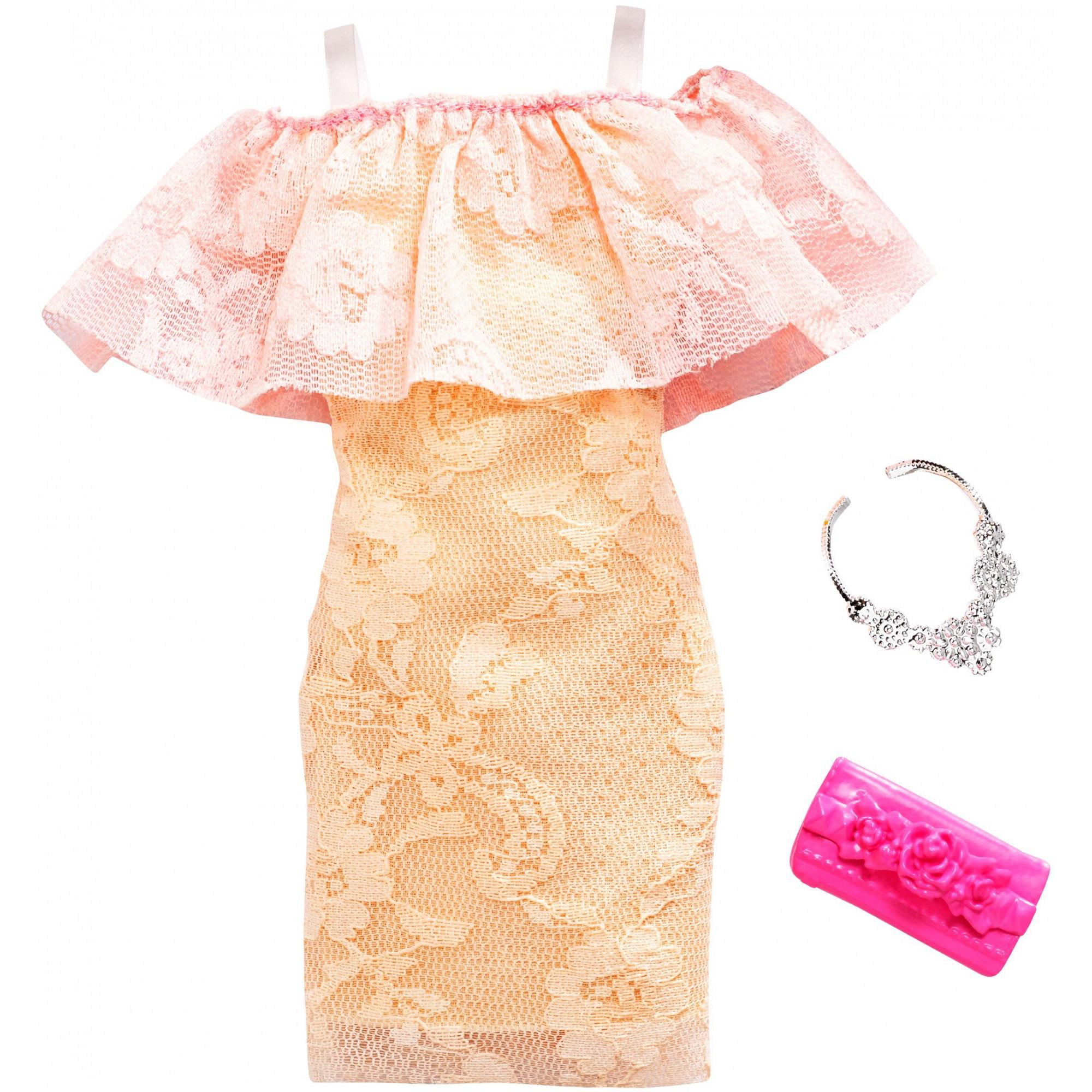 +MORE BARBIE FASHION PINK & MELON EMBROIDERED & TULLE DRESS SPECIAL OFFER 