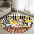 thumbnail image 3 of 3.3ft Washable Round Rug, Farm Non-Slip Circle Area Rug for Entryway Bedroom, Vintage Farmhouse Donkey Pig Cow Sunflower Leaf Wood Fence Black Plaid Indoor Accent Floor Mat for Home Decor, 3 of 9