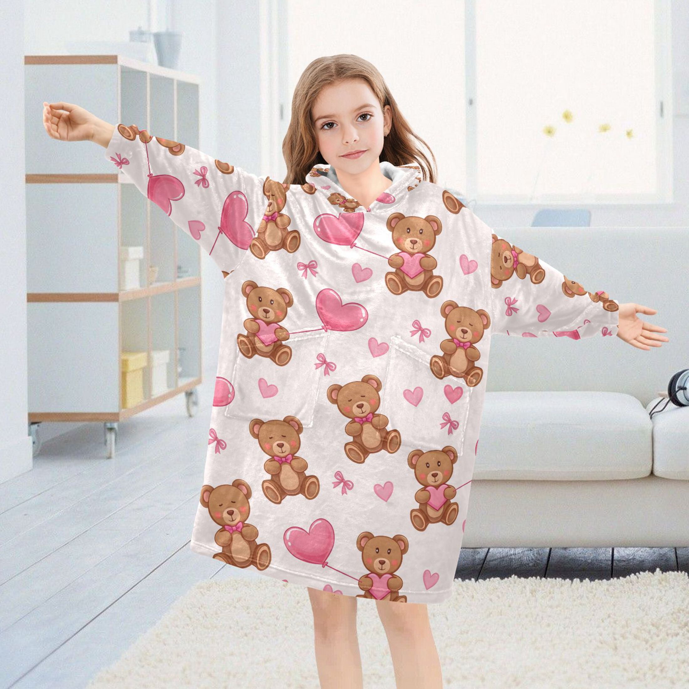 joogoo Blanket Hoodie Cute Bears with Balloon for Oversize Sweatshirt Boys Girls 3-14 YR L
