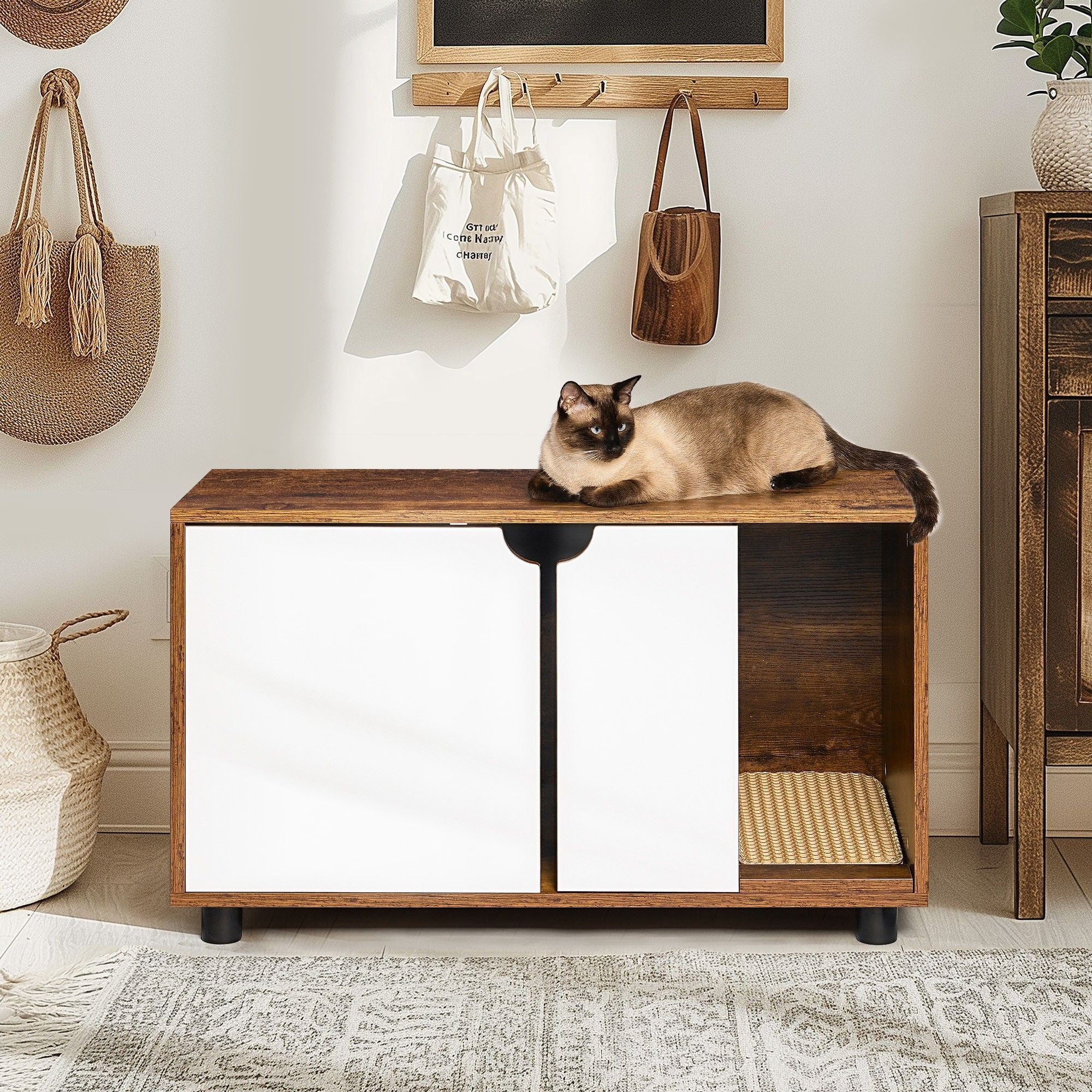 Kadyn 31" Wooden Cat Litter Box Enclosure Tabletop for Nightstand, Litter Box Hidden Cat Washroom House, Brown