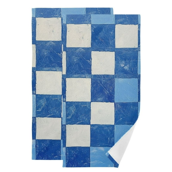 Blue Checkerboard Hand Towel Absorbent Bath Towels for Bathroom Sports Gym 28" x 14" Set of 2