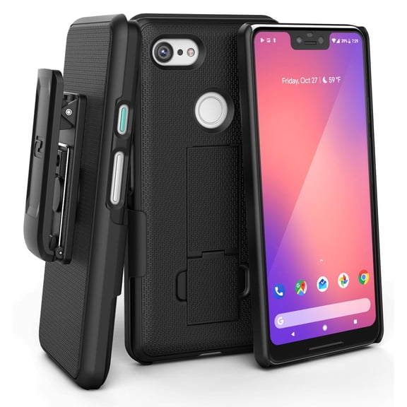 Encased DuraClip Pixel 3 XL Belt Clip Case, Slim Fit Holster Shell Combo (Rubberized Grip) Smooth Black