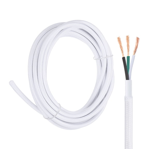 Uxcell 15Ft Cloth Covered Lamp Wire, UL Listed 18AWG 3 Conductor Fabric Vintage Industrial Cord, 300V SVT Braided Electrical Wire for DIY Lamp Parts Lighting Project, White