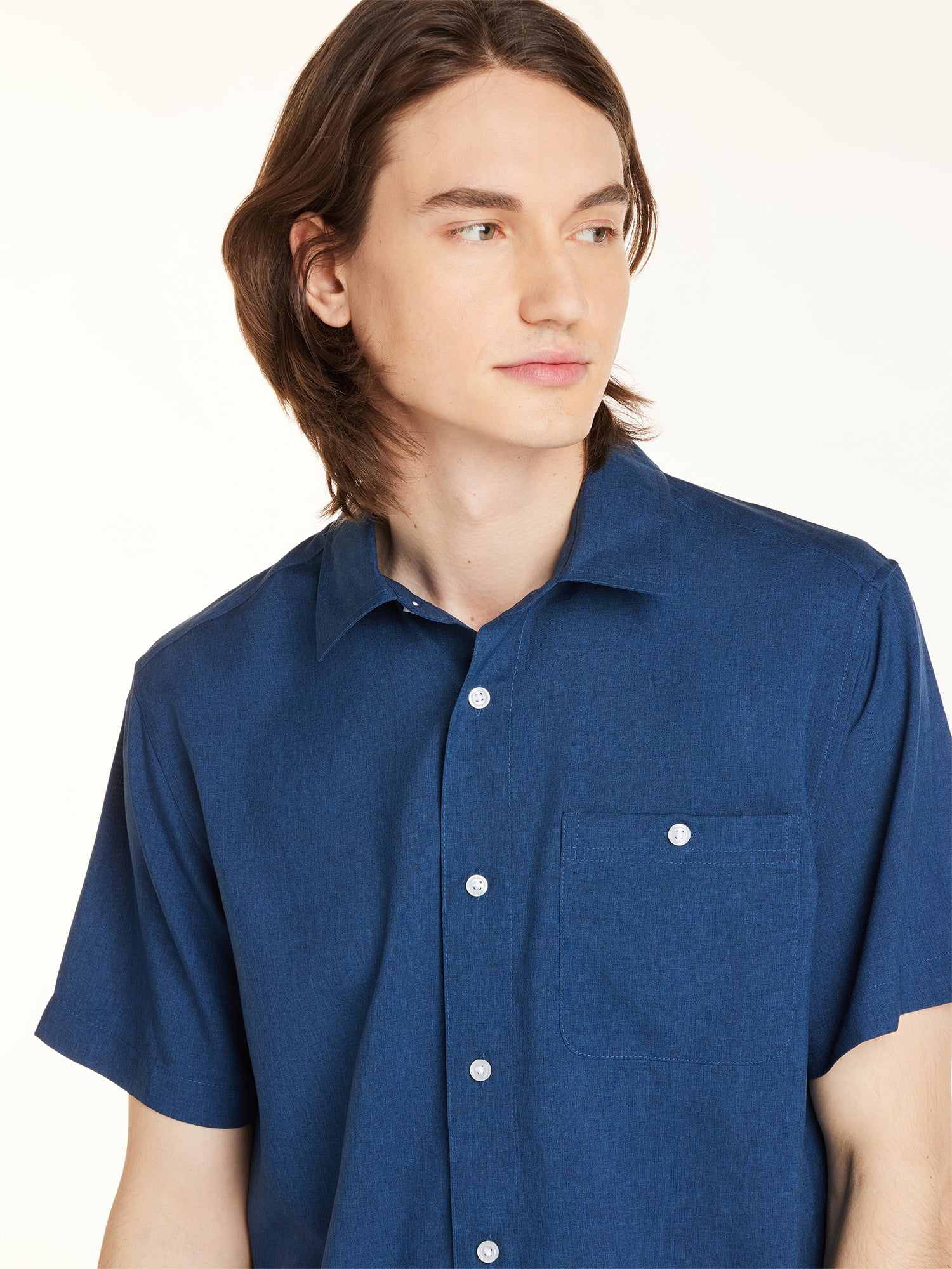 George Men's & Big Men's Microfiber Button-Up Shirt with Short Sleeves, Sizes S-3XL