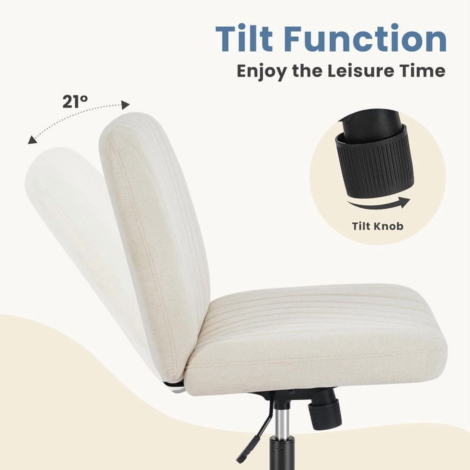 Kelno Linen Cross Legged Desk Chair Wide Seat Chair Ergonomic Height Adjustable Swivel Office Vanity Chair, Beige