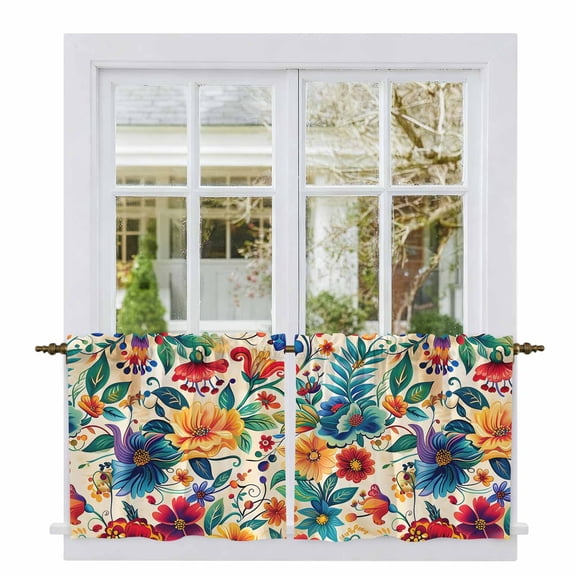 Vintage Botanical Tier Curtains, Spring Floral Summer Vintage Light Filtering Kitchen Curtains, 2Pcs Rod Pocket Half Window Treatments Panels for Sink Cafe Cabinet Camper 27.5x36 Inches