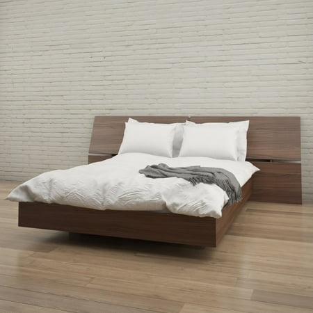 - Nexera Cartel Platform Bed with Panoramic Headboard, Walnut