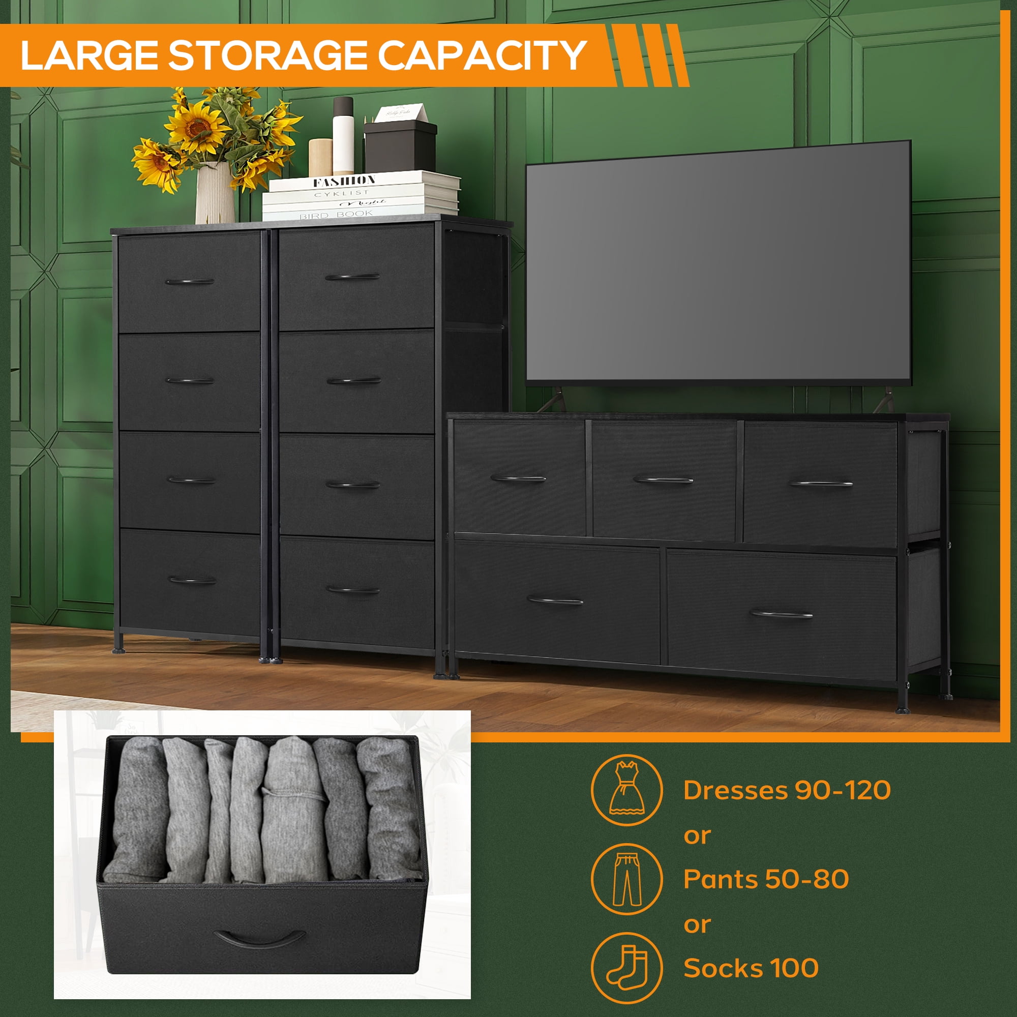 ACCVER Dresser for Bedroom 4 Storage Drawer, Fabric Closet Chests Organizer Tower with Wooden Top Metal Frame for Living Room Hallway Entryway